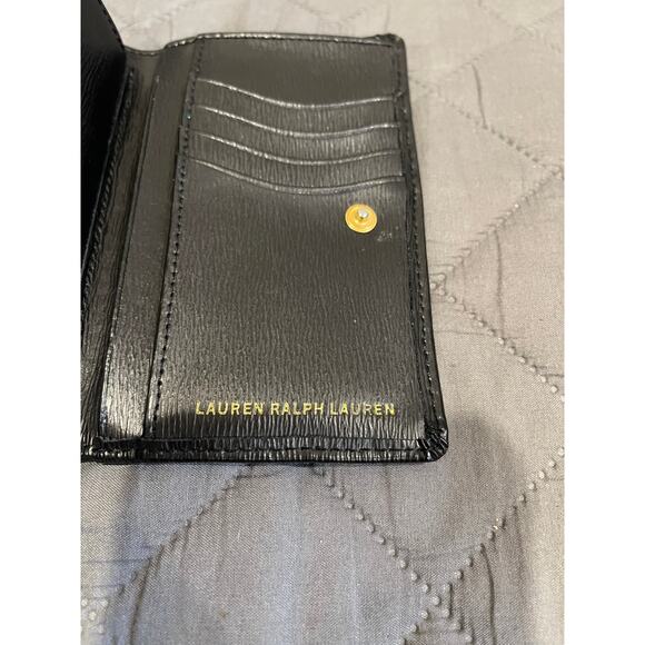 Ralph Lauren black & gold bifold leather wallet gold hardware zipper‎ pockets - Picture 6 of 8